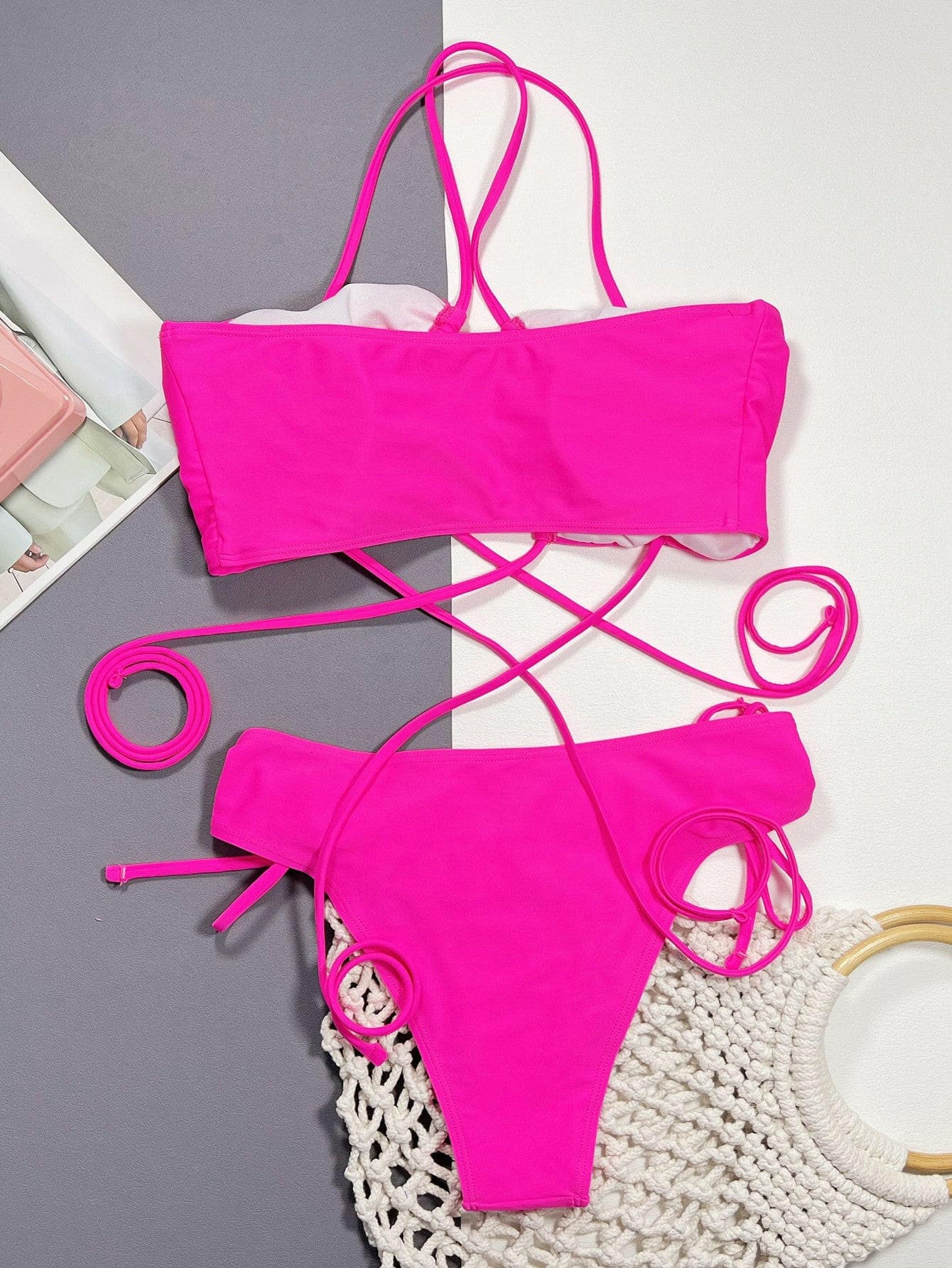 Halter Neck Drawstring Detail Bikini Set - Love Salve