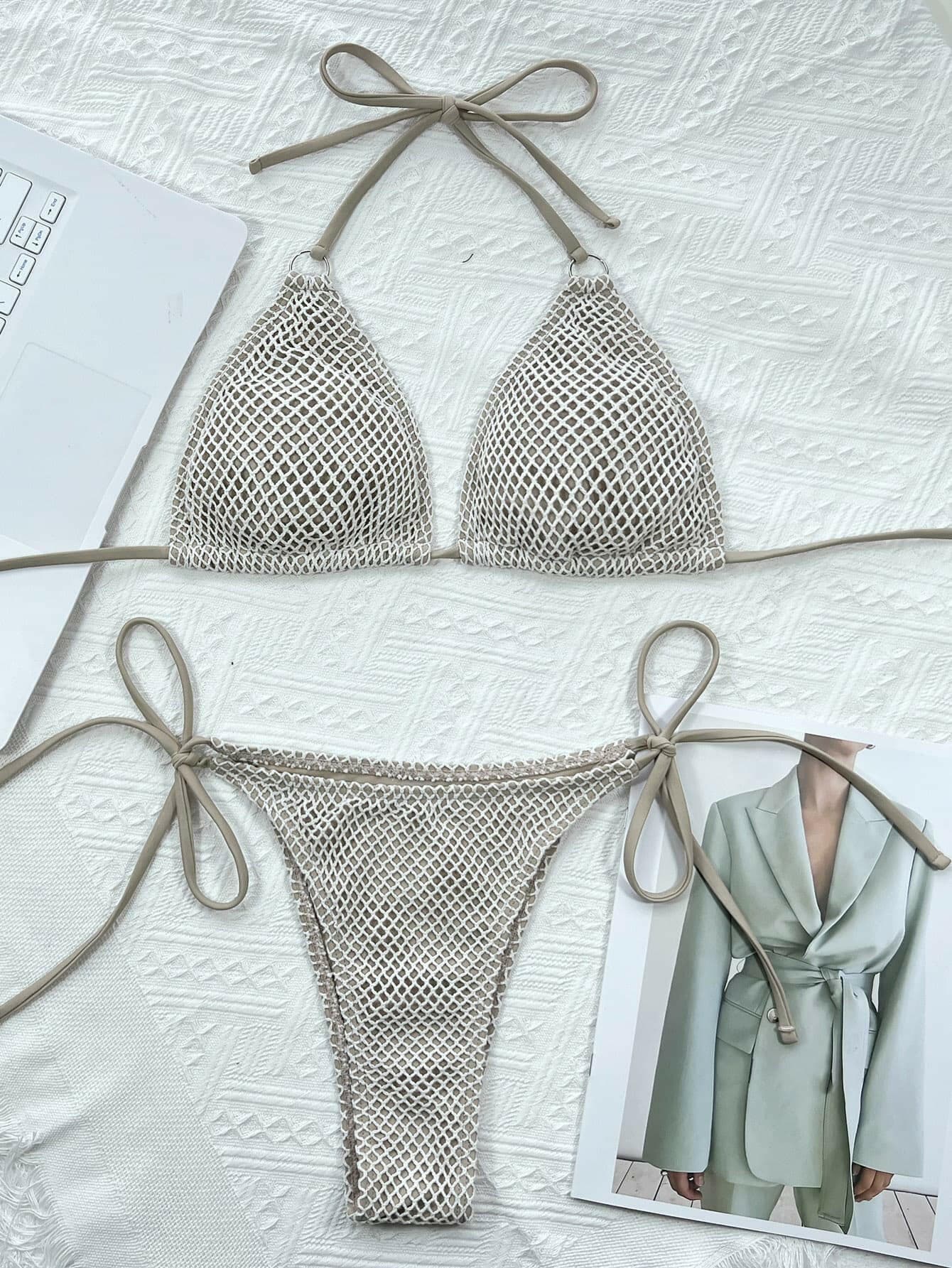 Halter Neck Tie Back Bikini Set - Love Salve