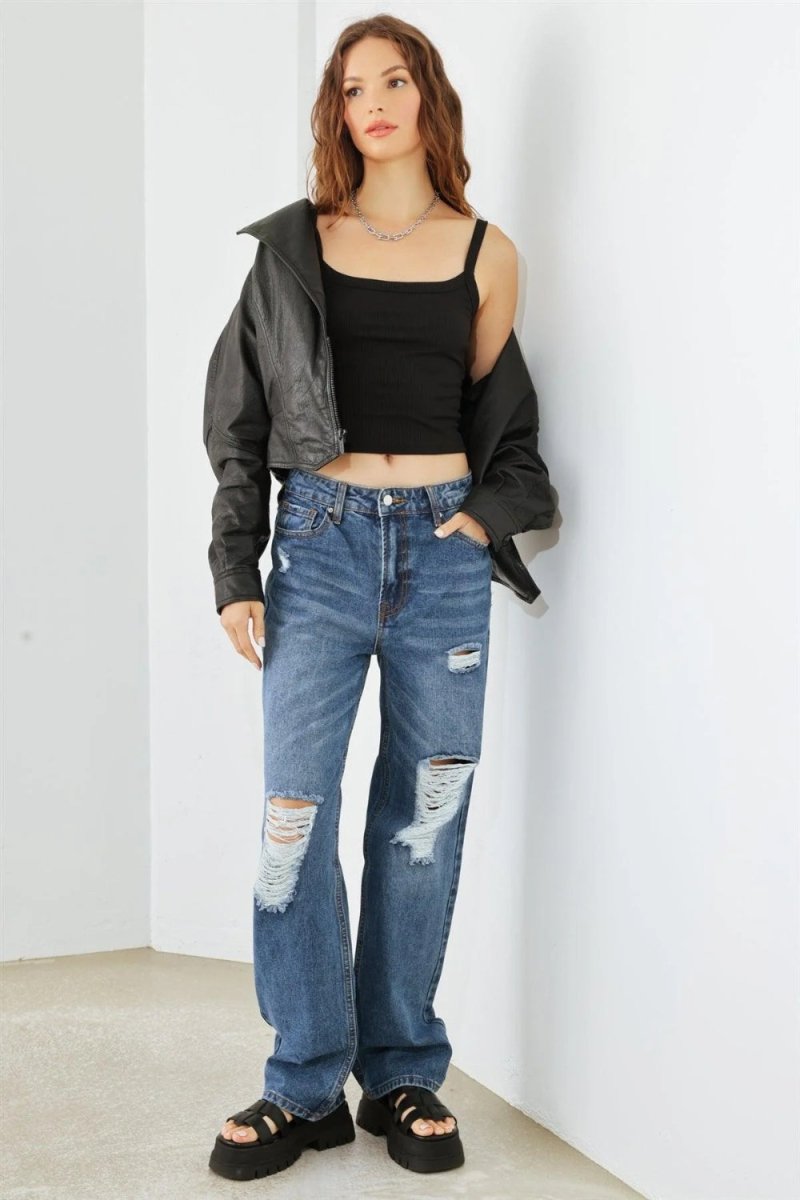 HAMMER COLLECTION Distressed High Waist Jeans for Women - Love Salve 