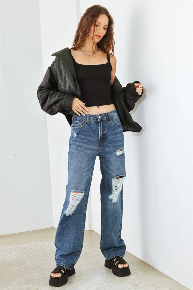 HAMMER COLLECTION Distressed High Waist Jeans for Women - Love Salve 