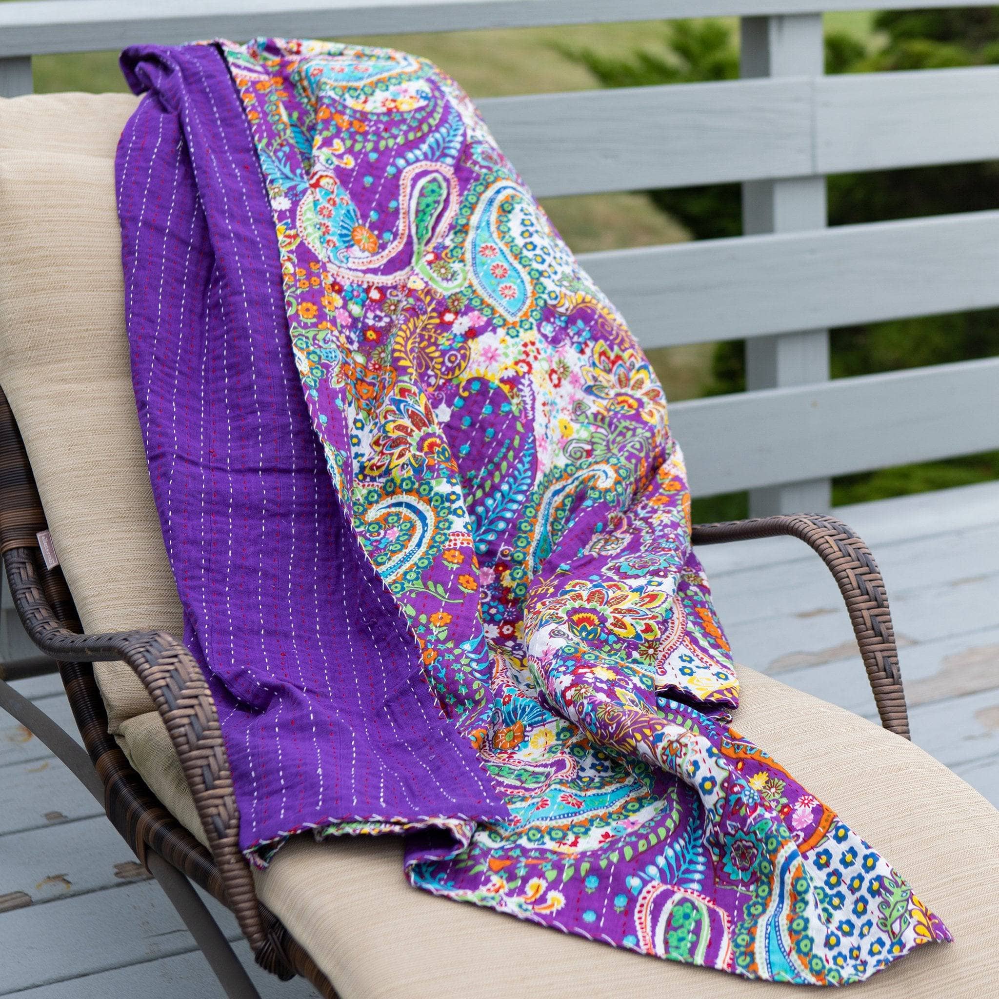 Handmade Kantha Quilt Blanket Throw Hand Stitched Indian Cotton Colorful Cozy Throw For Binge Watching Nights Darn Good Yarn