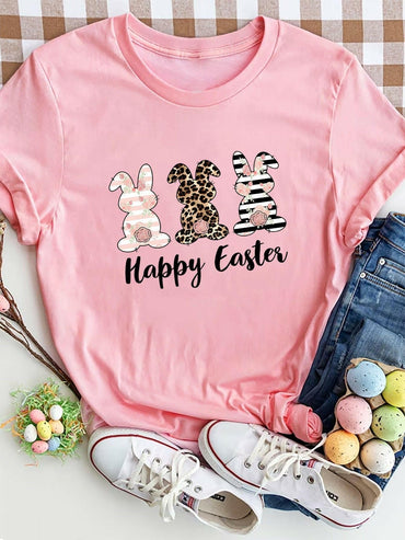 HAPPY EASTER Round Neck Short Sleeve T-Shirt - Love Salve