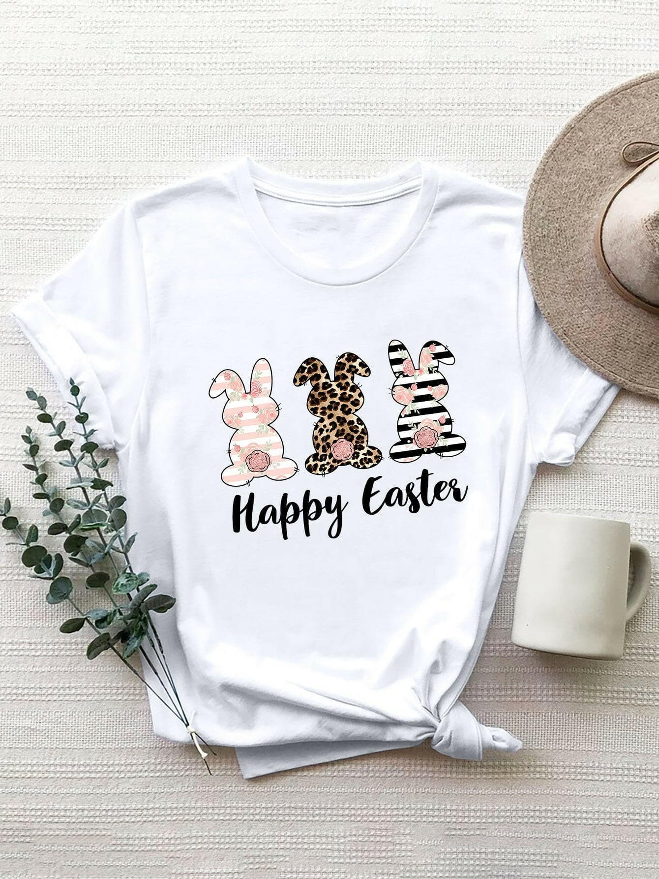 HAPPY EASTER Round Neck Short Sleeve T-Shirt - Love Salve