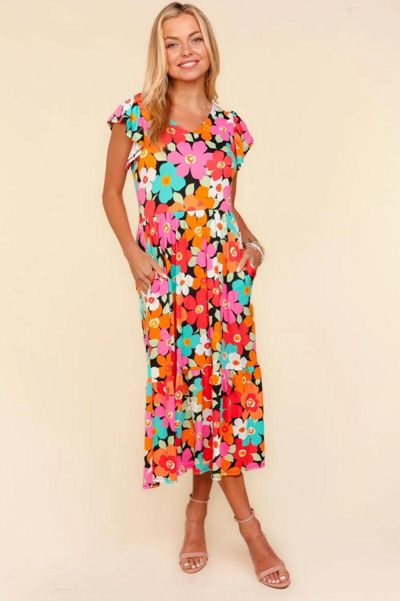 Haptics Floral Midi Dress with Side Pockets for Women - Love Salve 