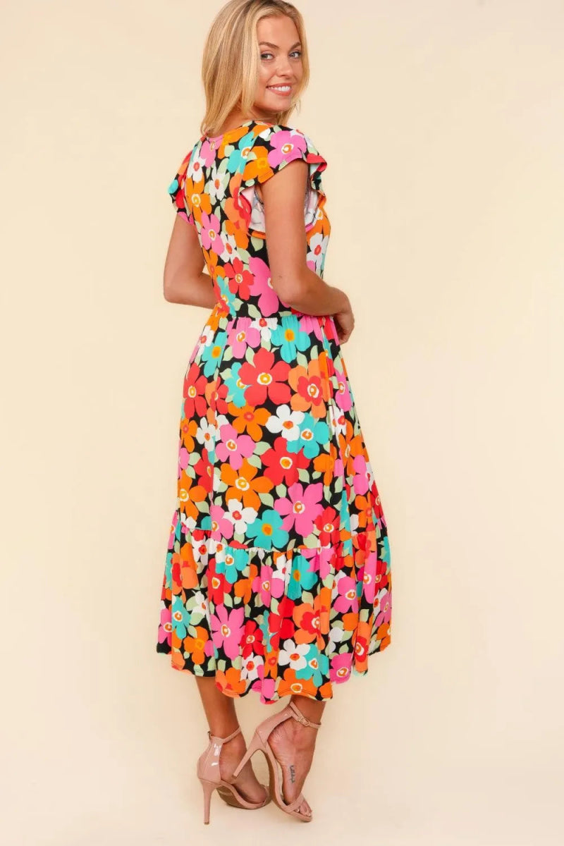 Haptics Floral Midi Dress with Side Pockets for Women - Love Salve 
