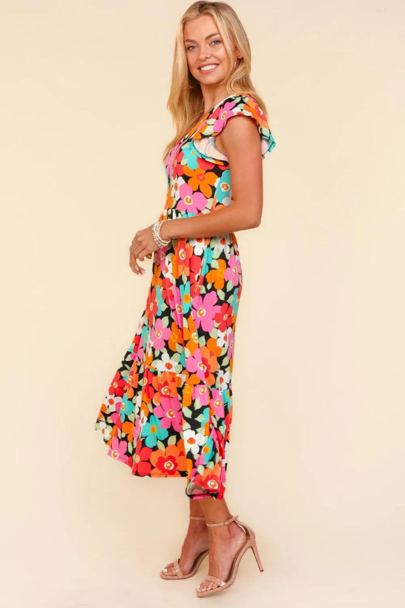 Haptics Floral Midi Dress with Side Pockets for Women - Love Salve 