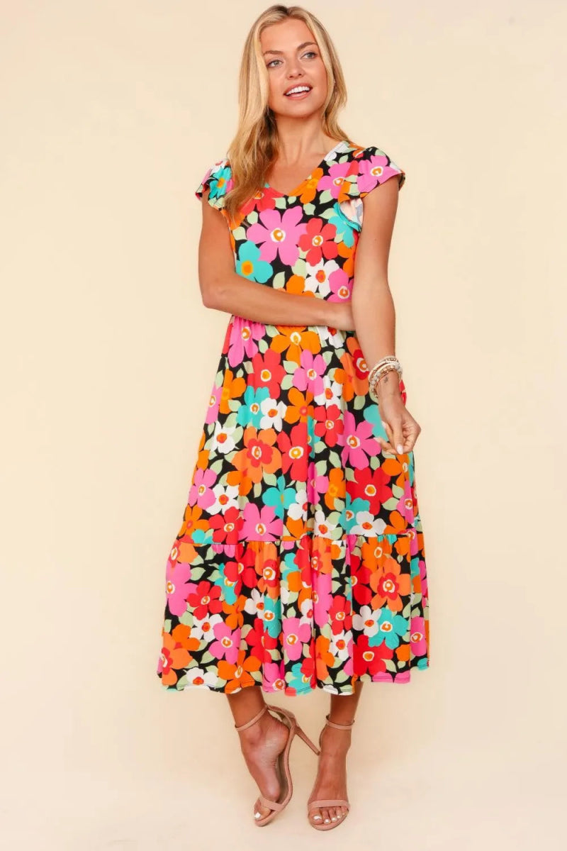 Haptics Floral Midi Dress with Side Pockets for Women - Love Salve 