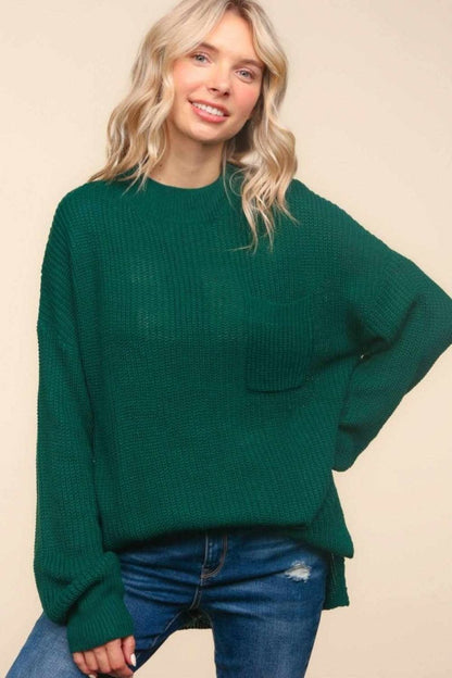 Haptics Full Size Mock Neck Side Slit Knit Top - Love Salve 