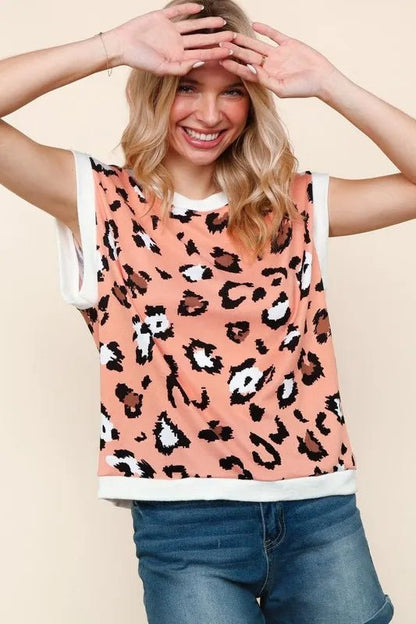 Haptics Leopard Print Dolman Cap Sleeve Knit Top for Women - Love Salve 