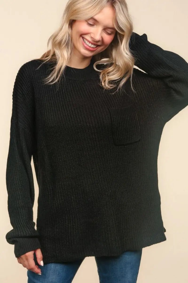 Haptics Mock Neck Side Slit Knit Top - Love Salve 