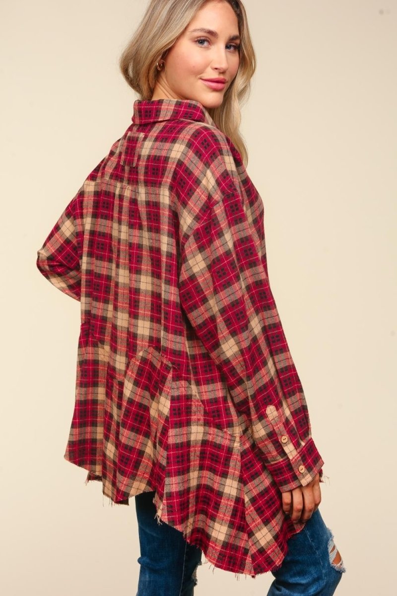 Haptics Plaid Button Down Sharkbite Shirt for Stylish Looks - Love Salve 