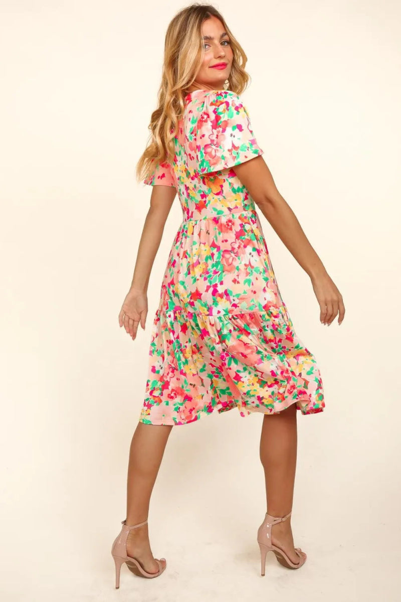 Haptics Tiered Floral Midi Dress with Pockets for Women - Love Salve 