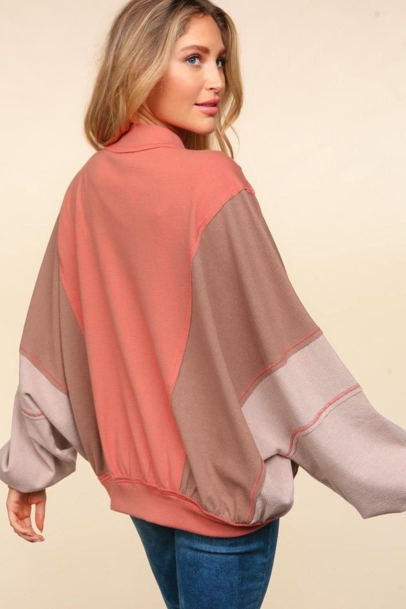 Haptics Zip Up Color Block Bomber Jacket with Side Pockets - Love Salve 