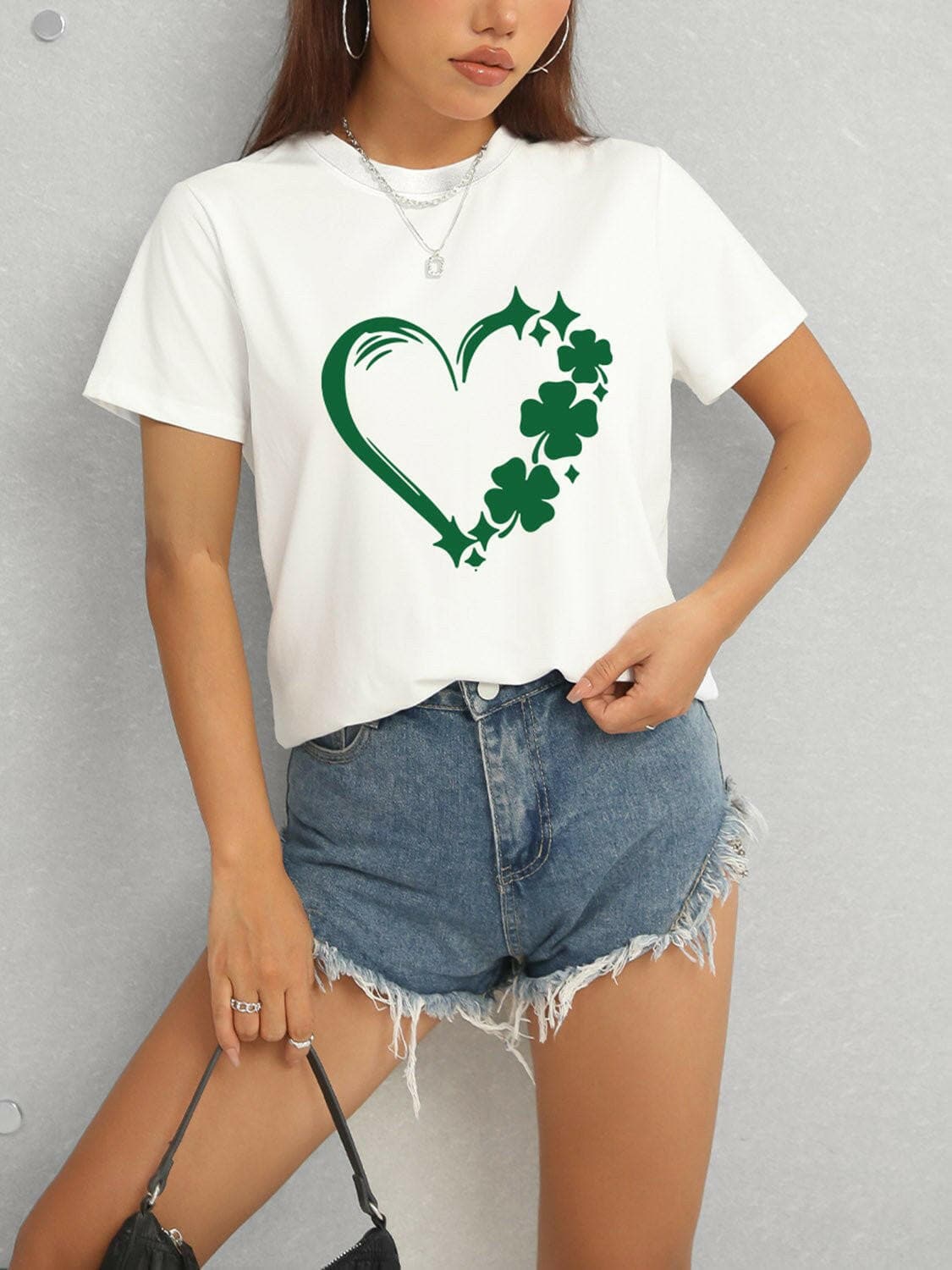 Heart Lucky Clover Round Neck Short Sleeve T-Shirt - Love Salve