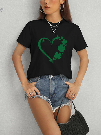 Heart Lucky Clover Round Neck Short Sleeve T-Shirt - Love Salve