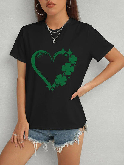 Heart Lucky Clover Round Neck Short Sleeve T-Shirt - Love Salve