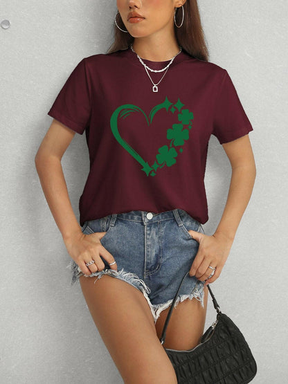 Heart Lucky Clover Round Neck Short Sleeve T-Shirt - Love Salve