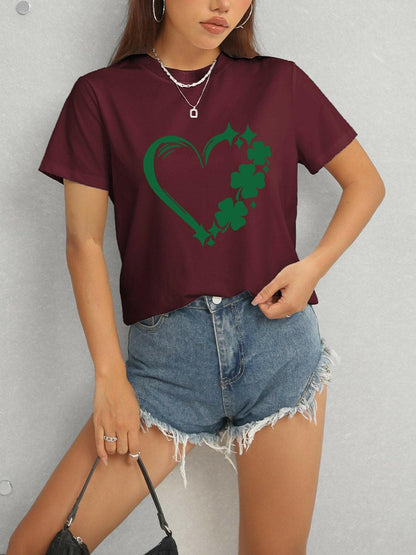 Heart Lucky Clover Round Neck Short Sleeve T-Shirt - Love Salve