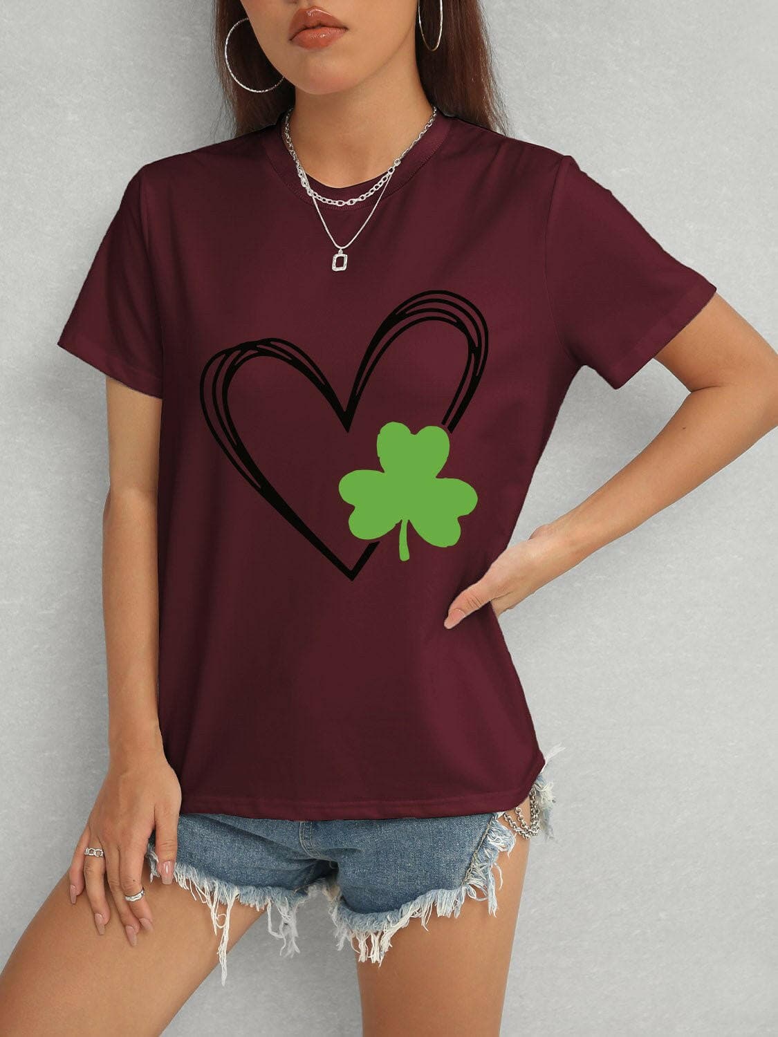 Lucky Clover Heart Stretchy TeeUpgrade Your Casual Style with the Lucky Clover Heart Stretchy Tee
 Experience the perfect blend of comfort and style with our Lucky Clover Heart Stretchy Tee. This Love Salve Lucky Clover Heart Stretchy TeeGraphic