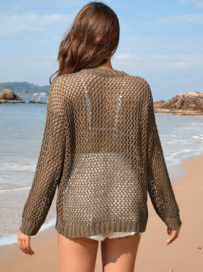 Heart Openwork Long Sleeve Cover-Up - Love Salve