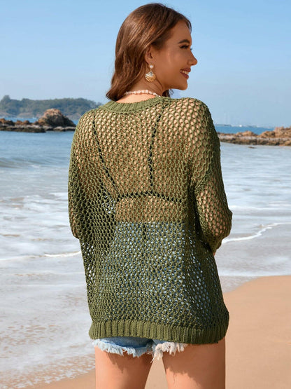 Heart Openwork Long Sleeve Cover-Up - Love Salve