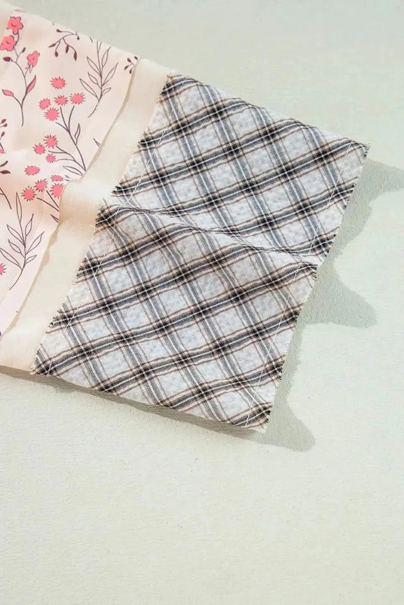 Heart Plaid Round Neck Long Sleeve Blouse - Love Salve 