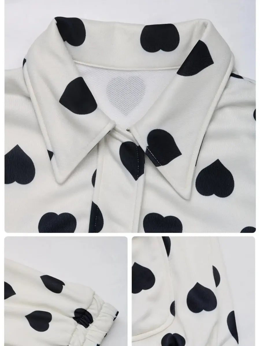 Heart Print Zip Up Jacket - Love Salve