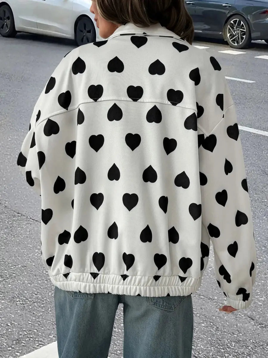 Heart Print Zip Up Jacket - Love Salve