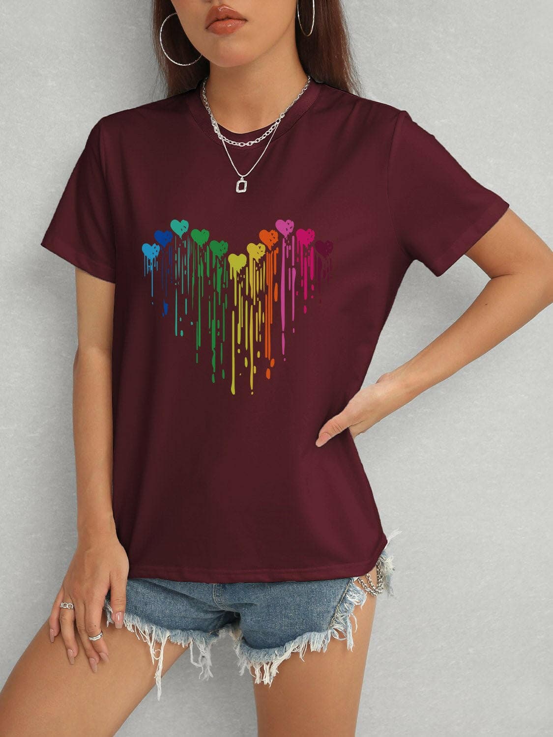 Heart Round Neck Short Sleeve T-Shirt - Love Salve