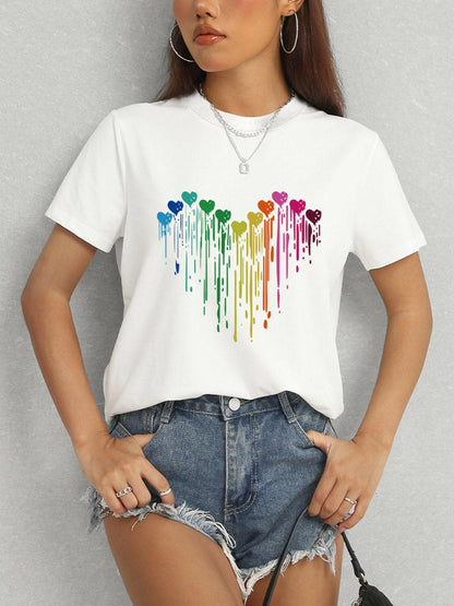 Heart Round Neck Short Sleeve T-Shirt - Love Salve