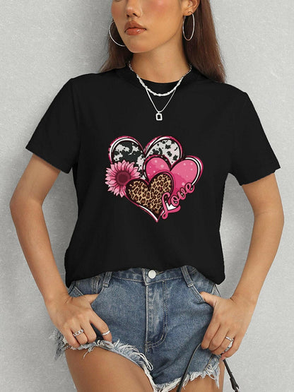 Heart Round Neck Short Sleeve T-Shirt - Love Salve