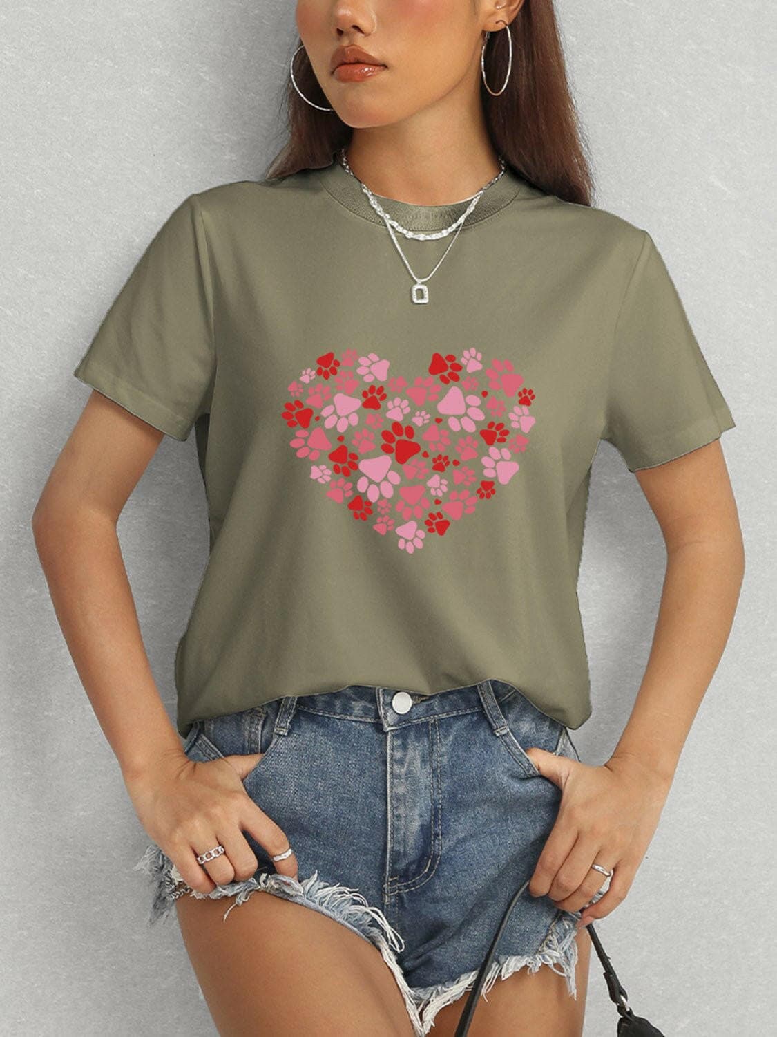 Heart Round Neck Short Sleeve T-Shirt - Love Salve