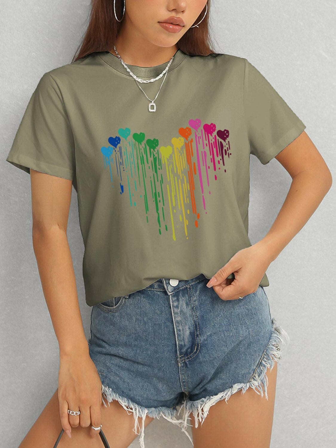 Heart Round Neck Short Sleeve T-Shirt - Love Salve