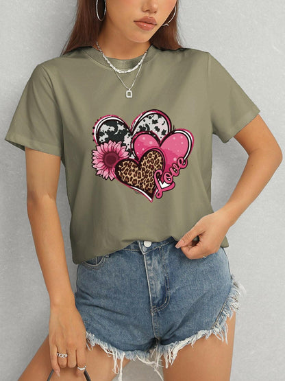 Heart Round Neck Short Sleeve T-Shirt - Love Salve