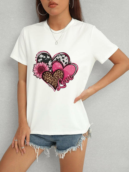 Heart Round Neck Short Sleeve T-Shirt - Love Salve