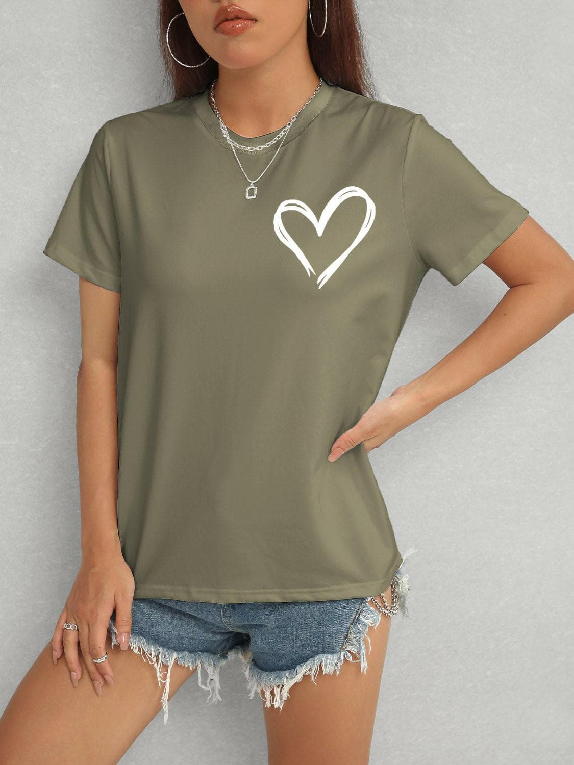 Heart Round Neck Short Sleeve T-Shirt - Love Salve