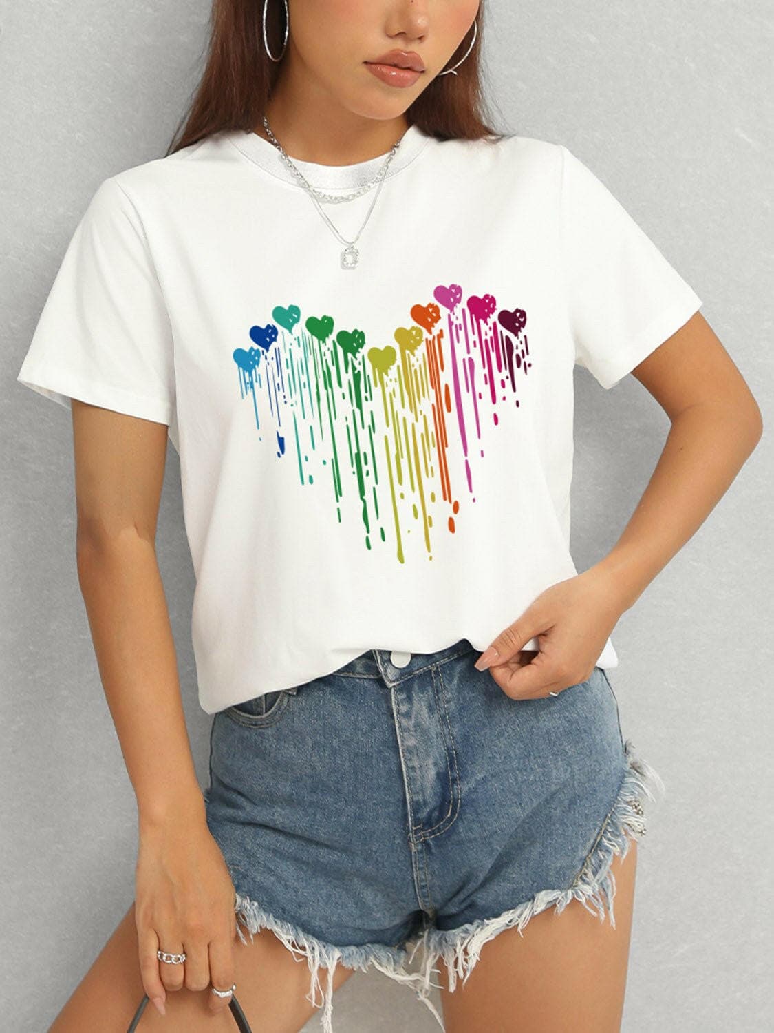 Heart Round Neck Short Sleeve T-Shirt - Love Salve