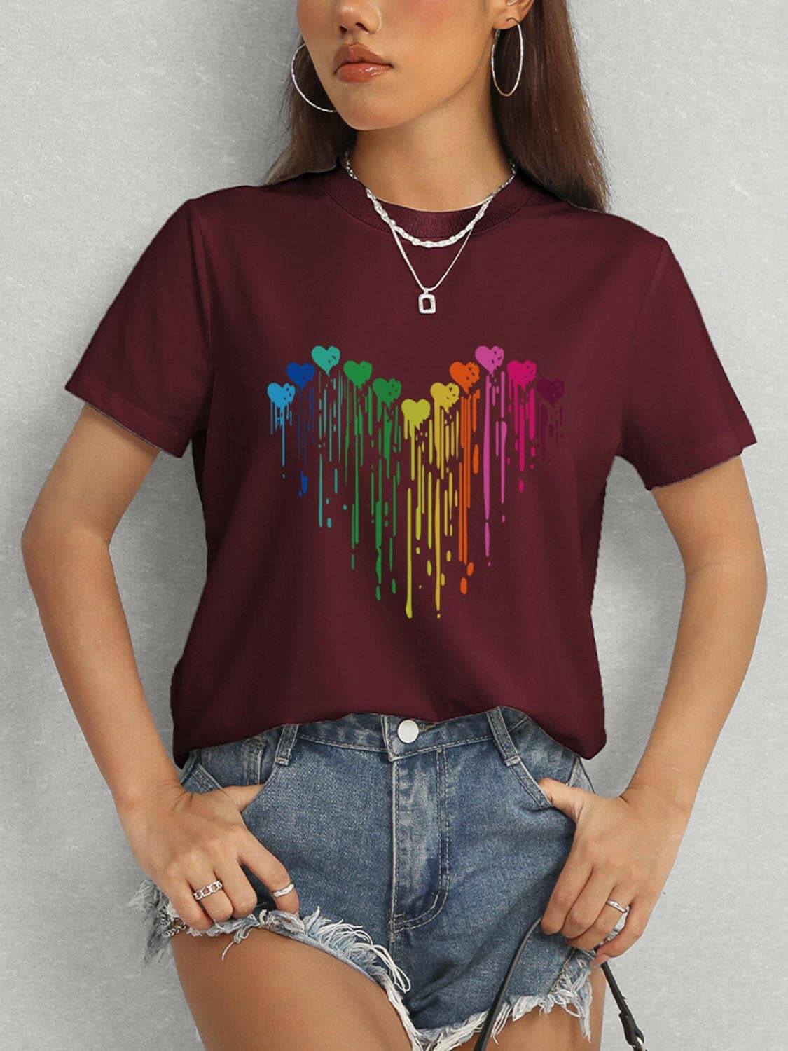 Heart Round Neck Short Sleeve T-Shirt - Love Salve