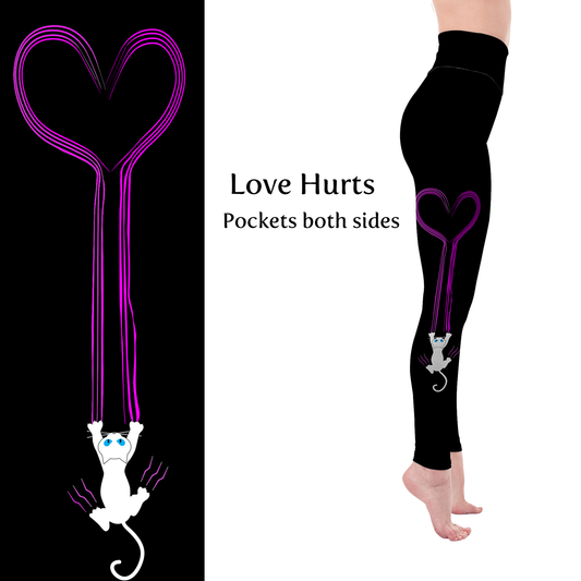Kitty Scratch Love Heart Handmade Leggings with Pockets MM
