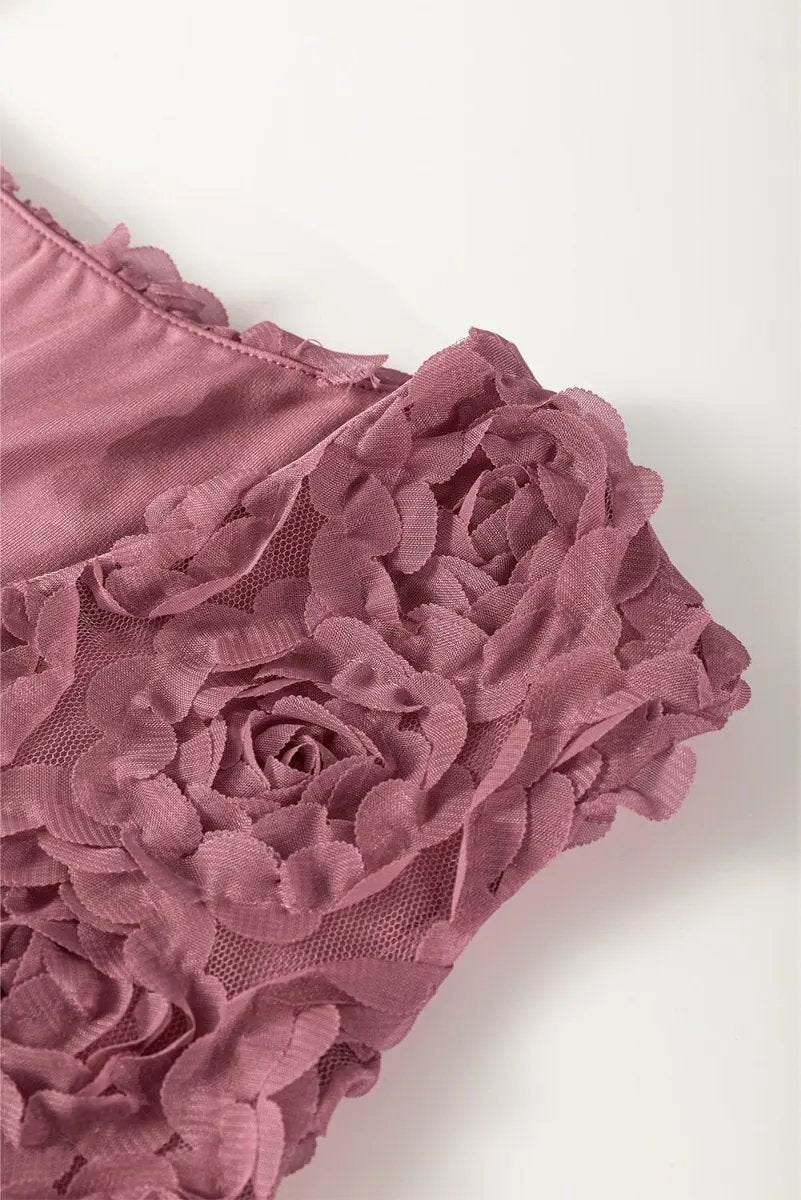 Heather Floral Textured V Neck Wrapped Sleeveless Bodysuit - Love Salve 