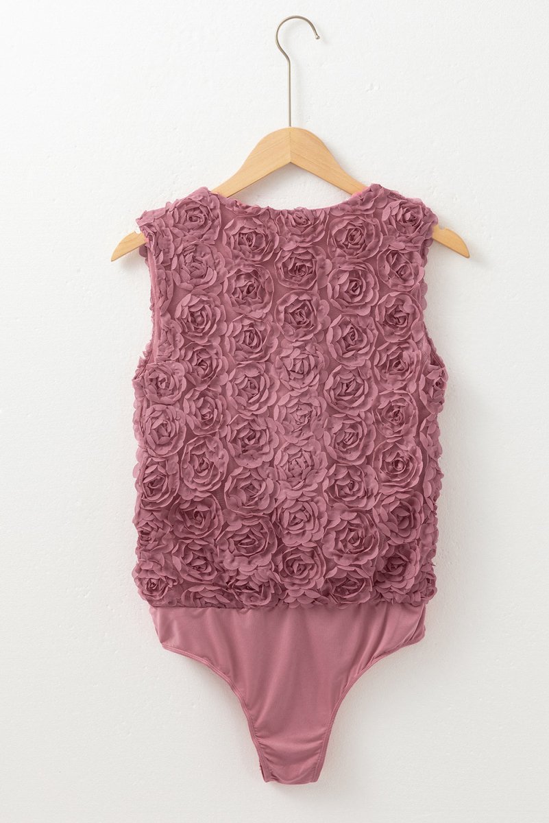 Heather Floral Textured V Neck Wrapped Sleeveless Bodysuit - Love Salve 
