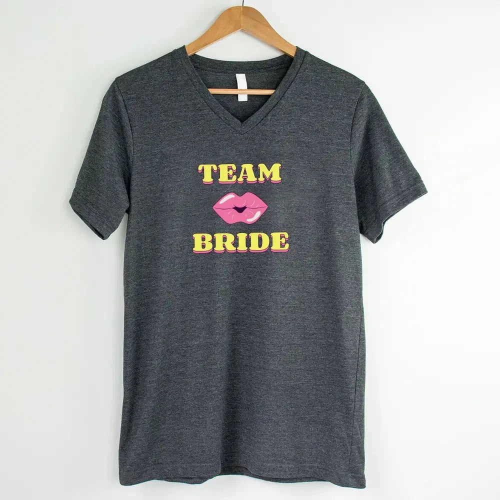🍾 Team Bride & The Bride 💍 Bachelorette Party Matching V-Neck T-Shirts Adorb.co