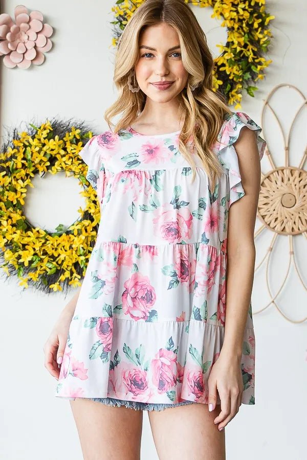 Heimish Full Size Butterfly Short Sleeve Floral Top Plus Size - Love Salve 