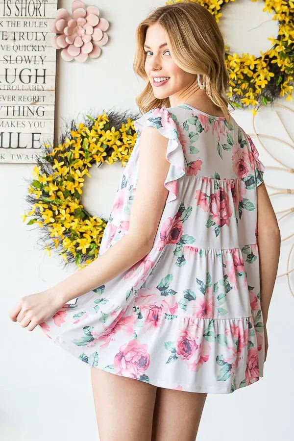 Heimish Full Size Butterfly Short Sleeve Floral Top Plus Size - Love Salve 