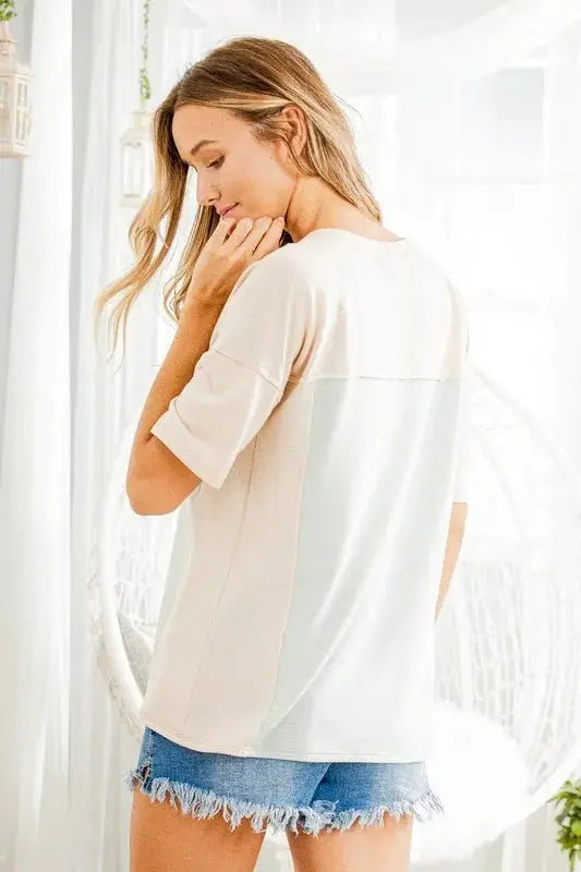 Heimish Full Size Contrast Round Neck Short Sleeve T-Shirt Plus Size - Love Salve 