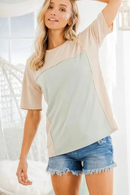 Heimish Full Size Contrast Round Neck Short Sleeve T-Shirt Plus Size - Love Salve 