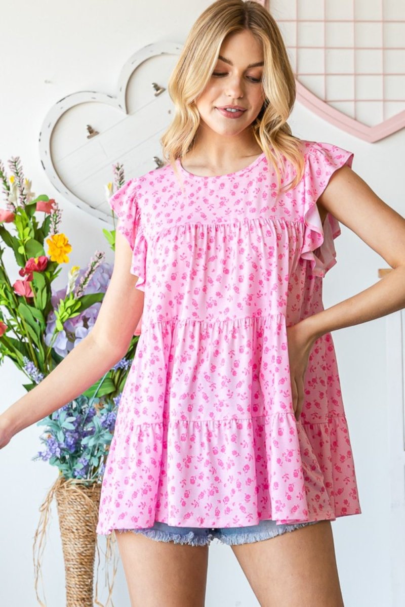 Heimish Full Size Floral Ruffled Tiered Top for Women - Love Salve 