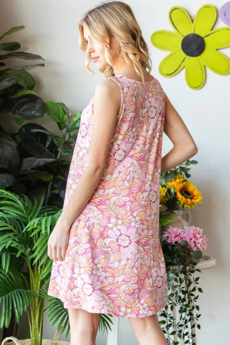 Heimish Full Size Floral V-Neck Tank Dress with Pockets - Love Salve 