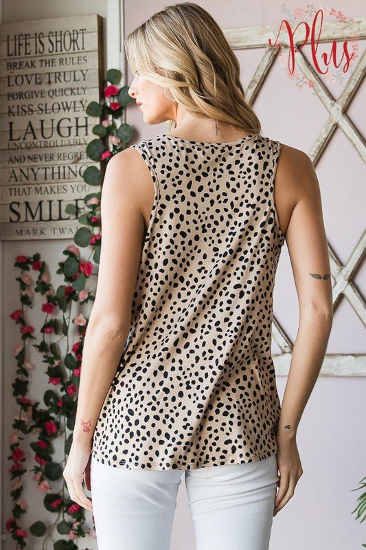 Heimish Full Size Front Button Animal Print Sleeveless Top Plus Size - Love Salve 