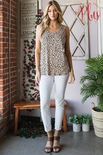 Heimish Full Size Front Button Animal Print Sleeveless Top Plus Size - Love Salve 